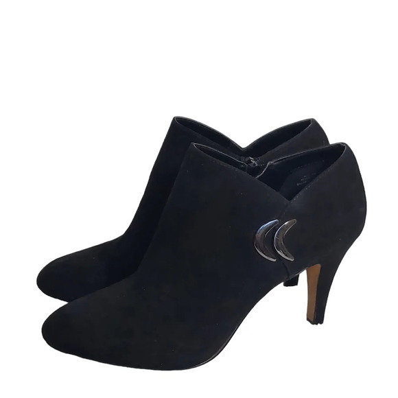 Kelly & Katie Shoes - Kelly & Katie Carolyn Black Vegan Suede‎ Pointed Toe Heeled Boots Embellised